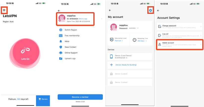 Delete account on iOS